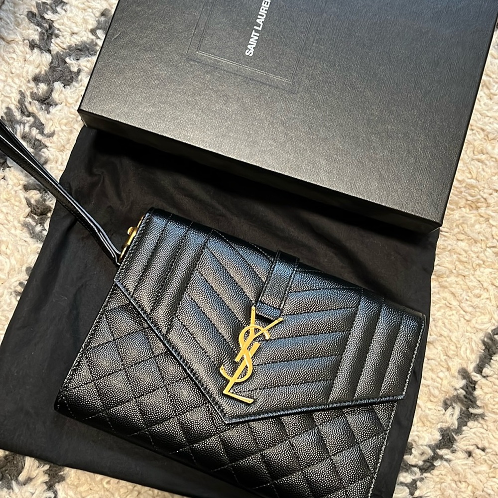 YSL Cassandre Matelasse Flap Pouch Wristlet